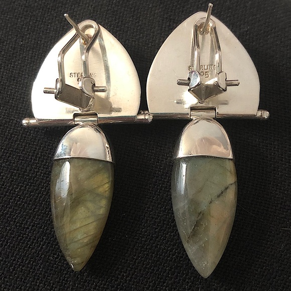 VINTAGE Sterling Silver Turquoise Labradorite Omega Back Earrings - Picture 13 of 15